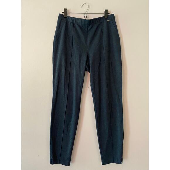 St. John Navy Blue Heathered Pintuck Stretchy Straight Leg Pants Women's size 12 - Picture 1 of 12